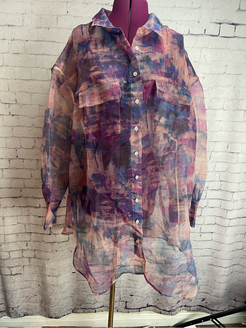 Nina Parker size 2X organza sheer oversized top